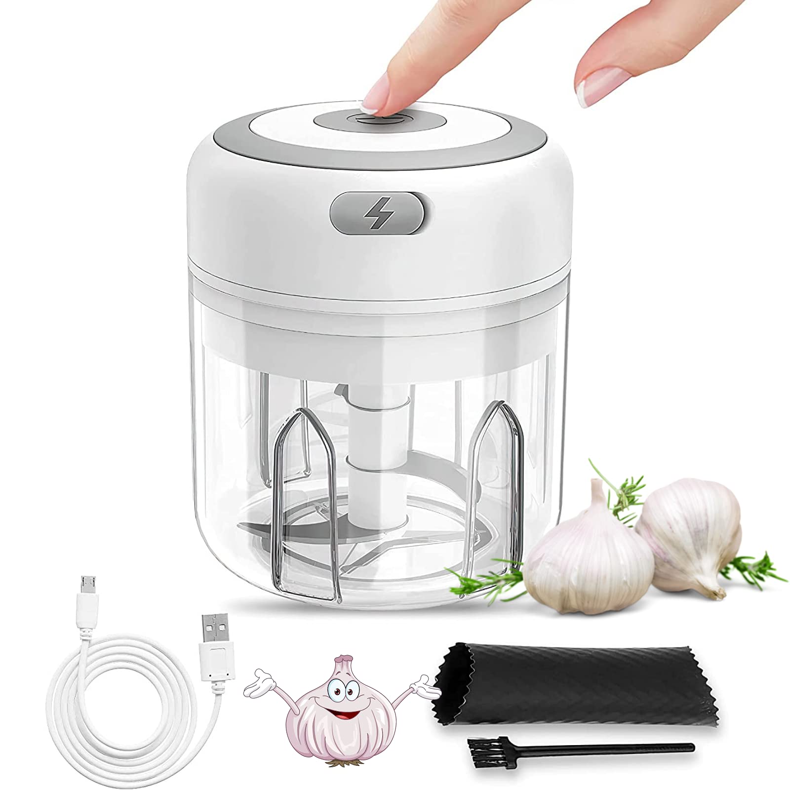 Food Chopper Electric Meat Grinder Machine Kitchen Aid Mini Food Processor 2L BPA-Free Glass Bowl Grinder for Meat Vegetables Fruits and Nuts Chopper (White)