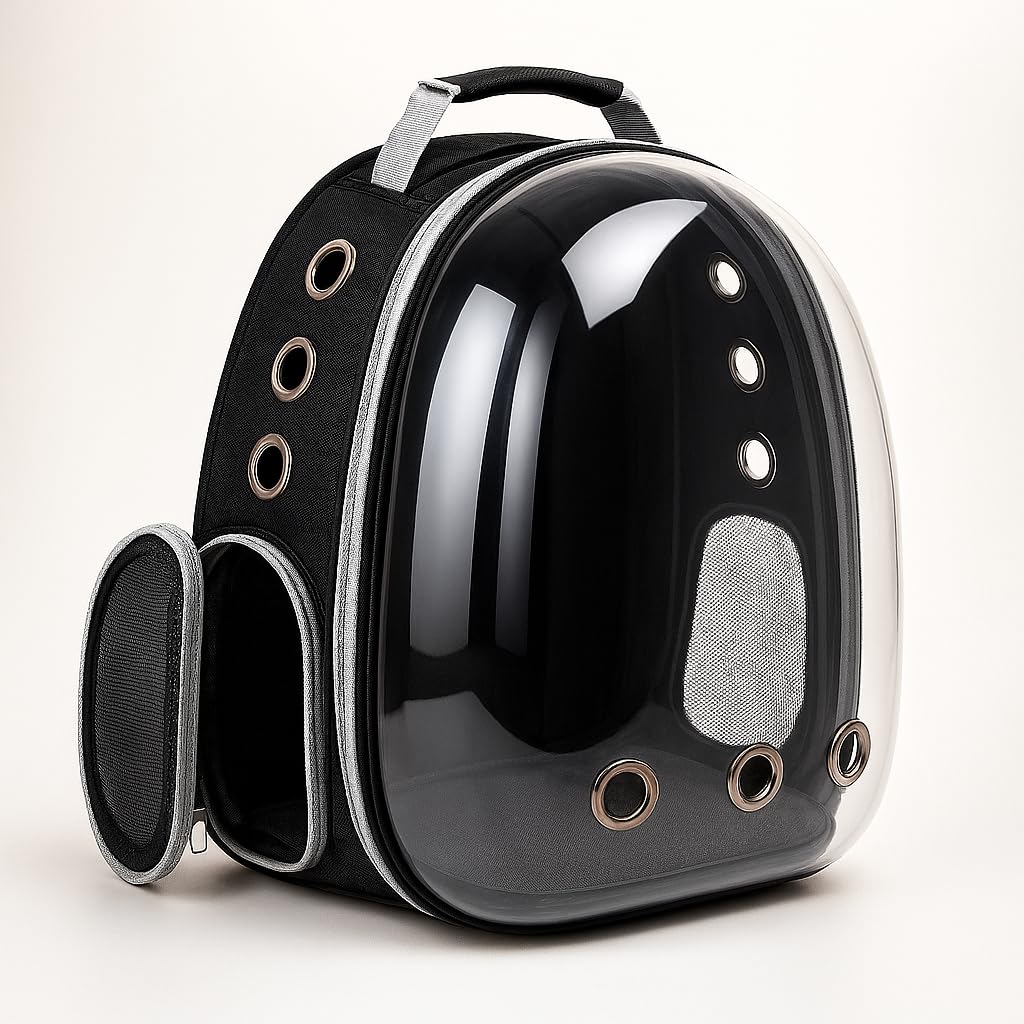 Mochila para Mascotas con Cápsula Transparente, Transportín Portátil para Gatos y Perros Pequeños, Pets, Ventilación Múltiple, Diseño Ergonómico, Mochila Negra