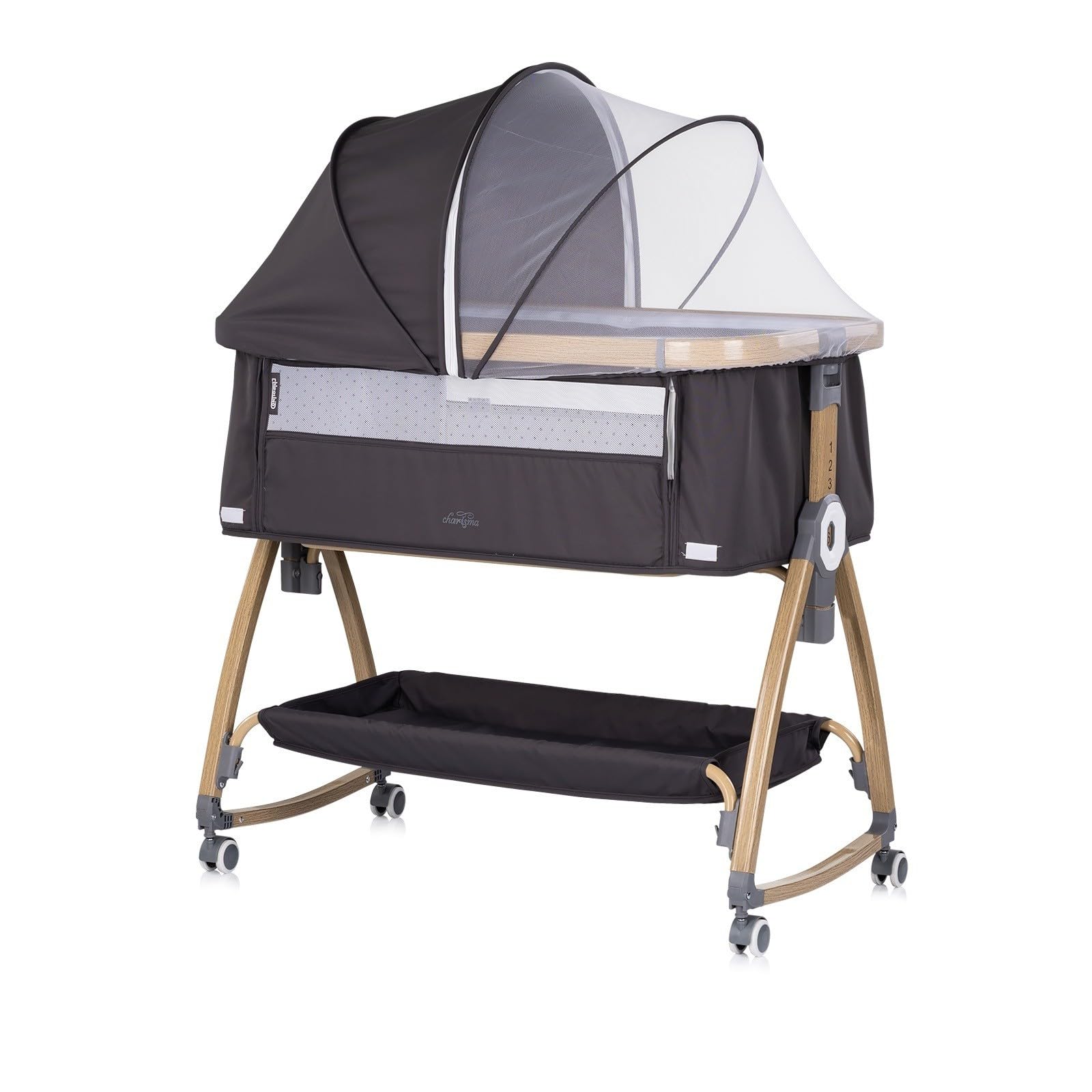 Chipolino Charisma Lit bébé cododo Ouverture latérale Inclinaison Anti-Reflux Hauteur réglable 6 Positions Gris Anthracite