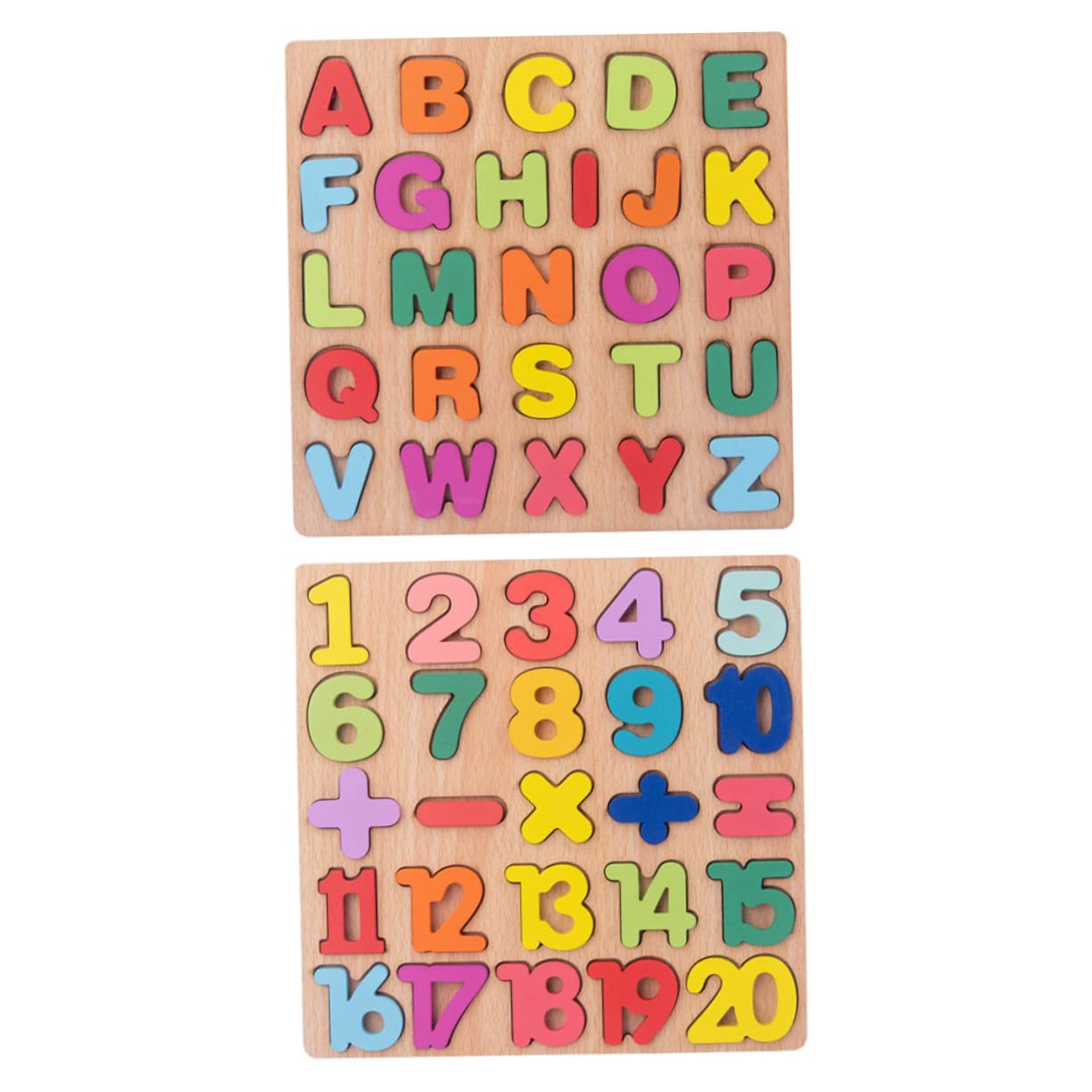 Yardwe Wooden Number and Alphabet Puzzles for Toddlers Educational Learning Toys with Safe Edges 2 Sets
