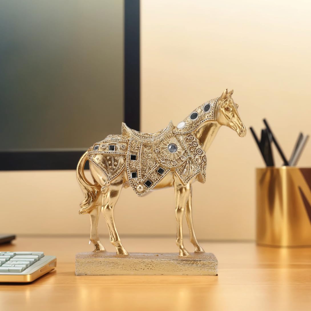 Latemeia Golden Horse Statue, Resin Horse Figurines Home Decor - Rearing Art Sculpture For Living Room, Office Desk, Bookshelf Decoration, Housewarming Favor, Statues Home Decor, Figurines