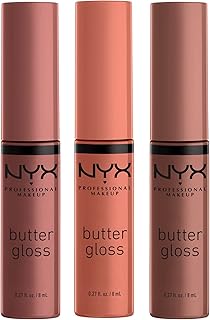 NYX PROFESSIONAL MAKEUP Açúcar mascavo com brilho manteiga, brilho labial não pegajoso – Pacote com 3 (açúcar alto, caramelo cravado, caramelo)