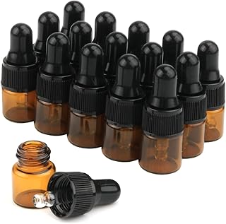 15Pcs Amber Glass Dropping Bottles 1ml 2ml 3ml 5ml Mini Essential Oil Dropper Bottles Empty Travel Sample Vials with Black Cap (1ml)