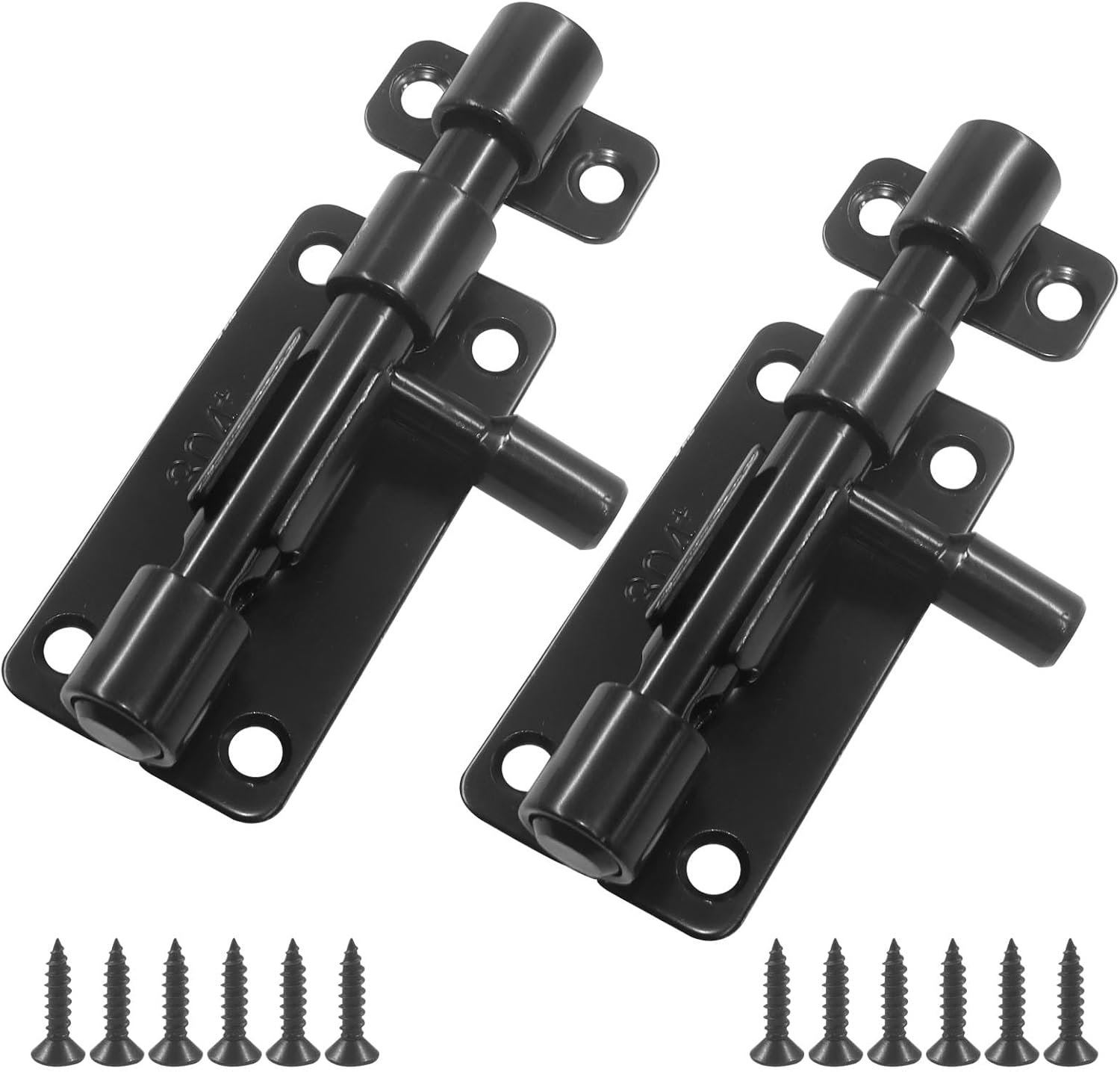 2 Pack Security Door Latch Lock, 304 Stainless Steel Slide Gate Latches Heavy Duty Slide Bolt Set, Thickened Door Bolt for Gates/Homeowners (Black)