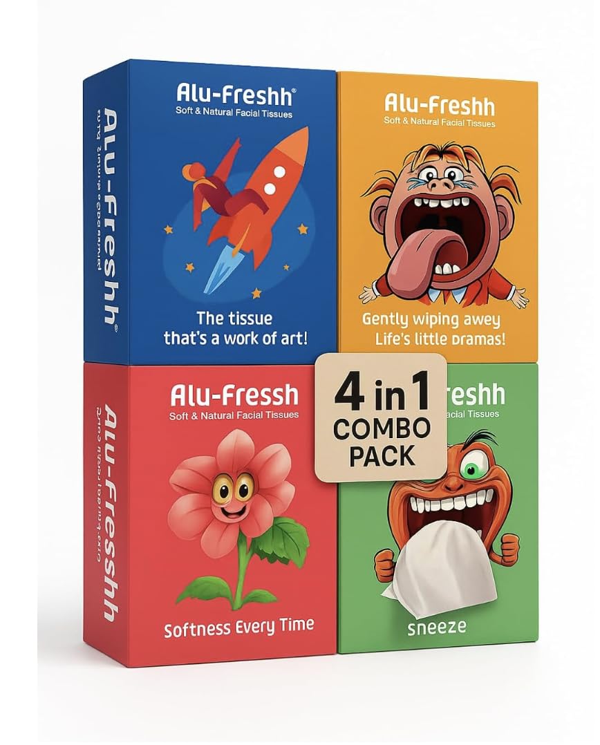 alu-freshh premium facial tissues | eco-friendly, ultra-soft, absorbent & chemical-free | pack of 4 (2 ply, 100 pulls per box) | 800 sheets total