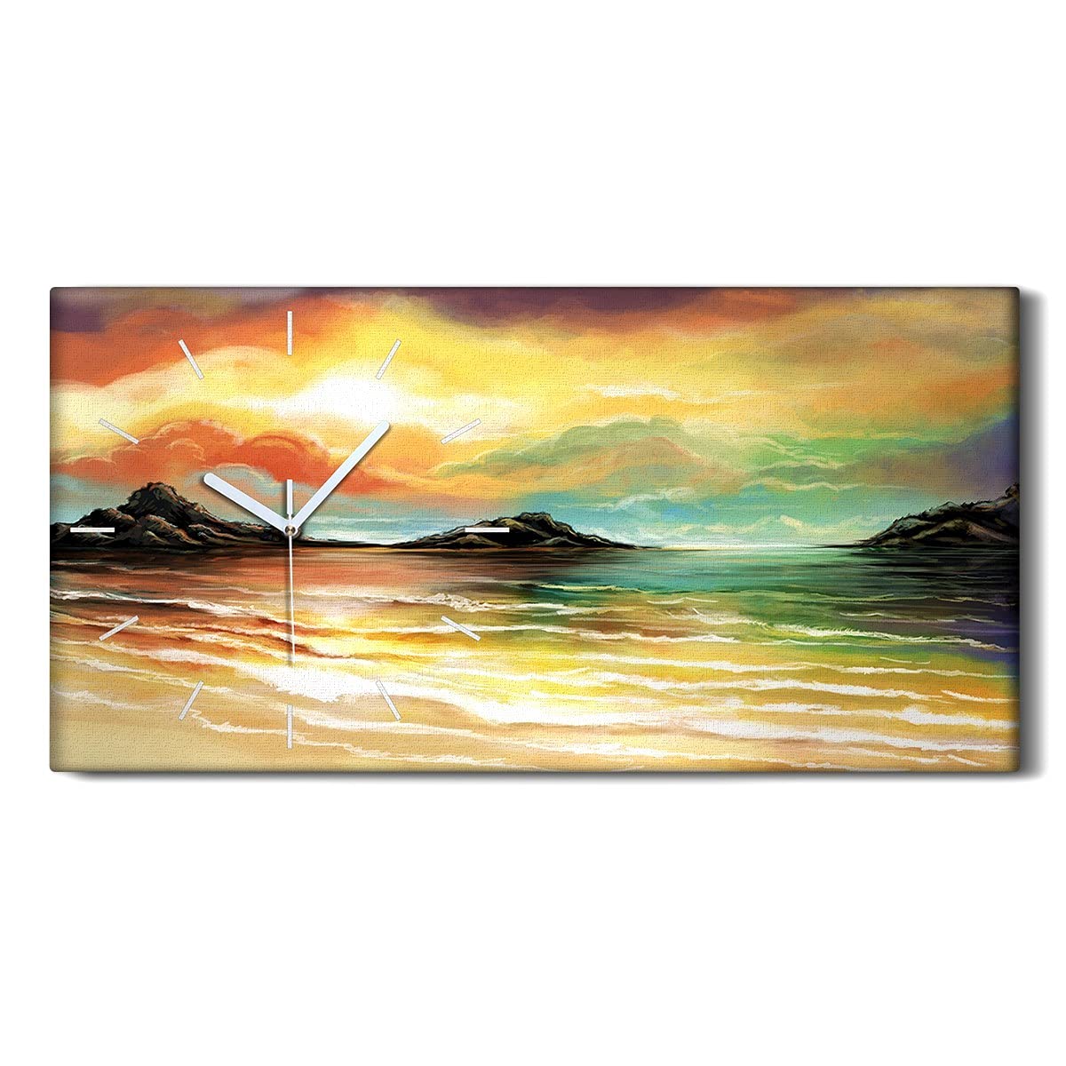 Horloge sur toile vagues abstraites idée cadeau déco salon 60x30