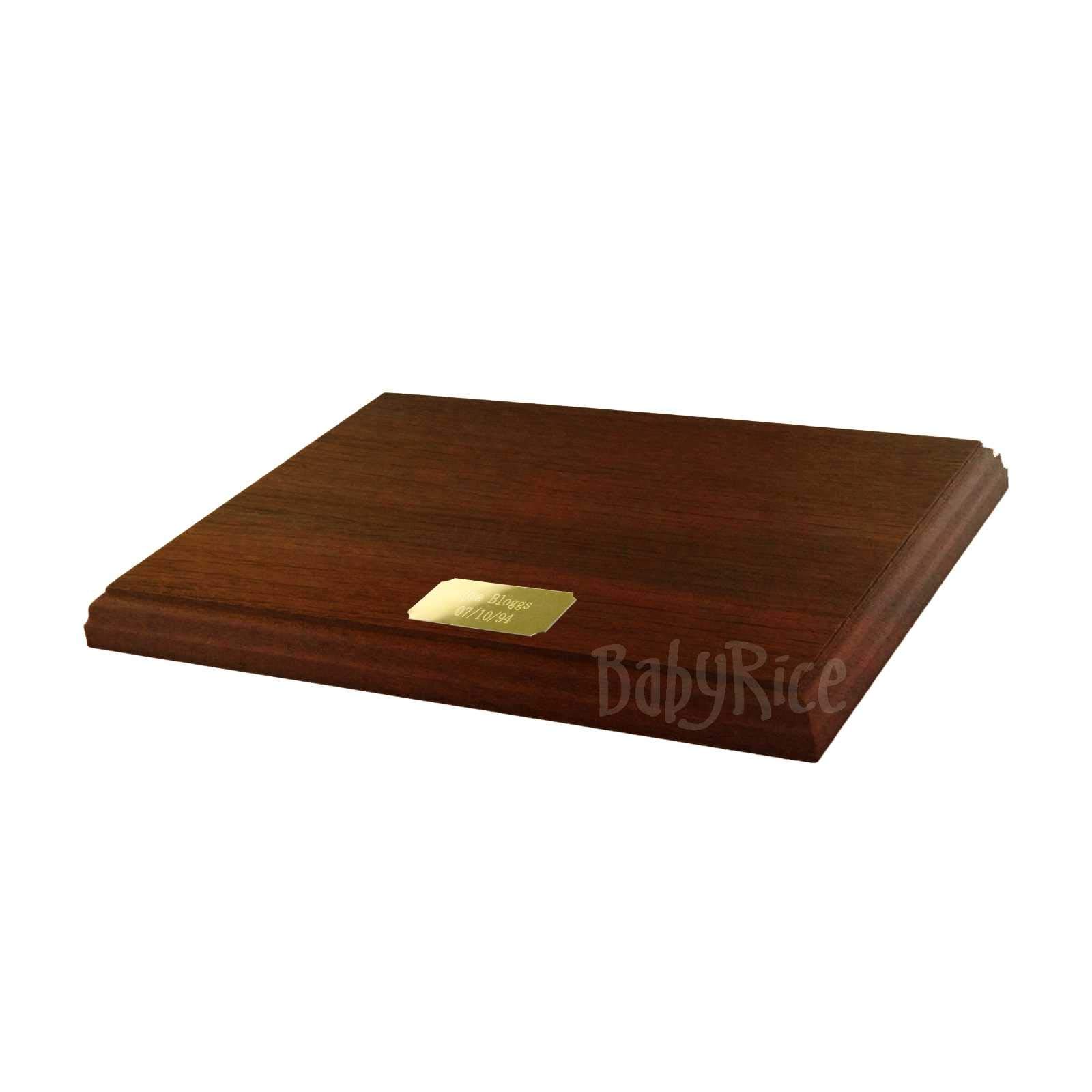 BabyRice Mahogany Veneer Display Plinth Base 8x6 with Engraved Personalised Gold Plaque
