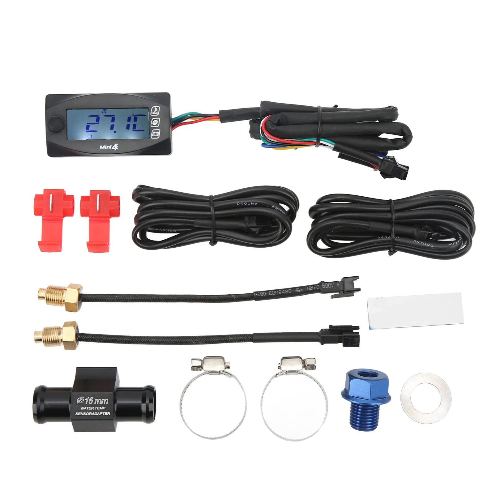 HEEPDD Motorrad-ltemperaturanzeige, Universal-DC-12-V-LCD-Bildschirm, Starke Helligkeit, Motorrad-Spannungsmesser, Wasserdicht Motorrder (M14*1,25)