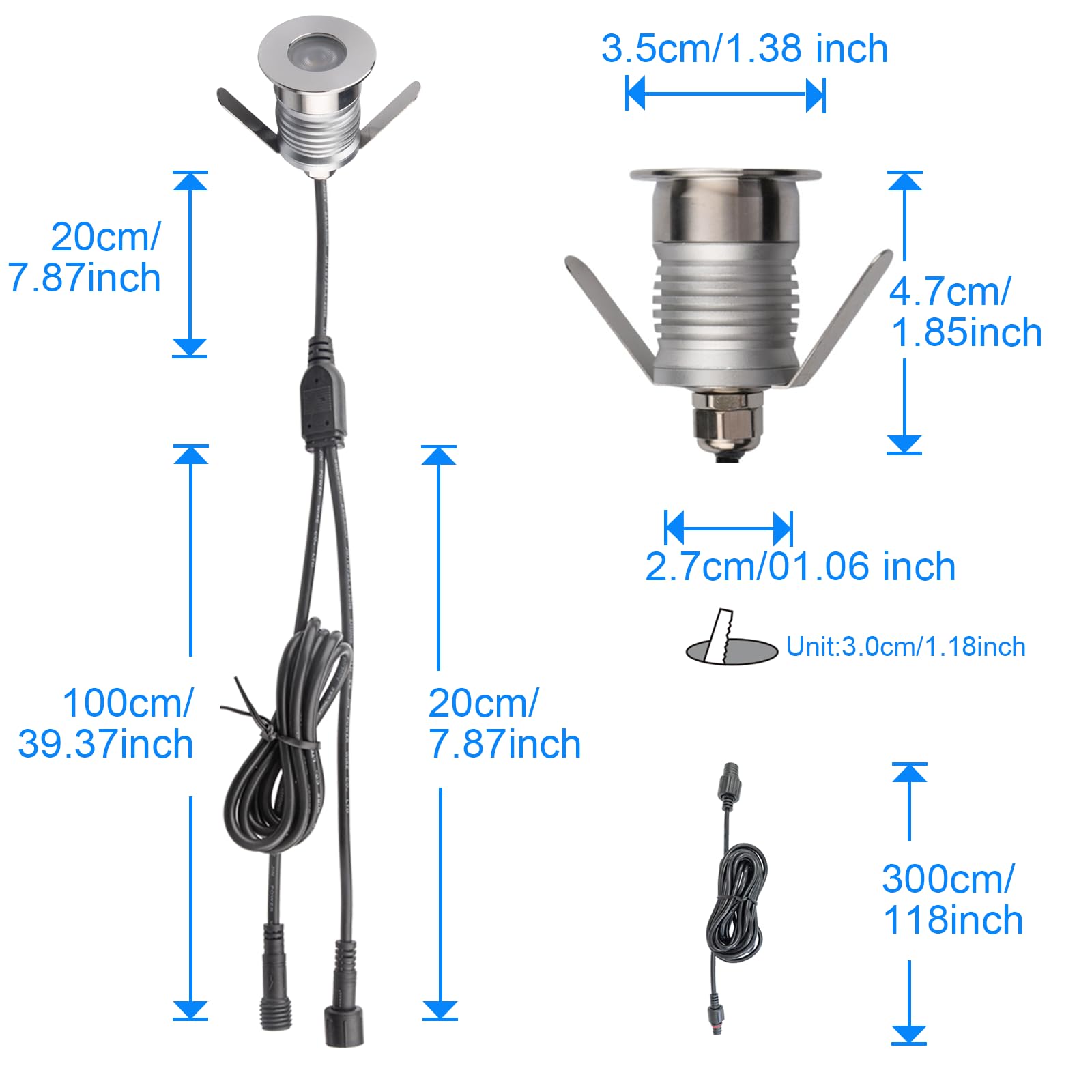HHTUN 203 LED 1W Underground Light DC12-24V Outdoor Underground Light Embedded Installation with Power Supply and Connection Cable Convenient Installation (3000K, 4 Packs)