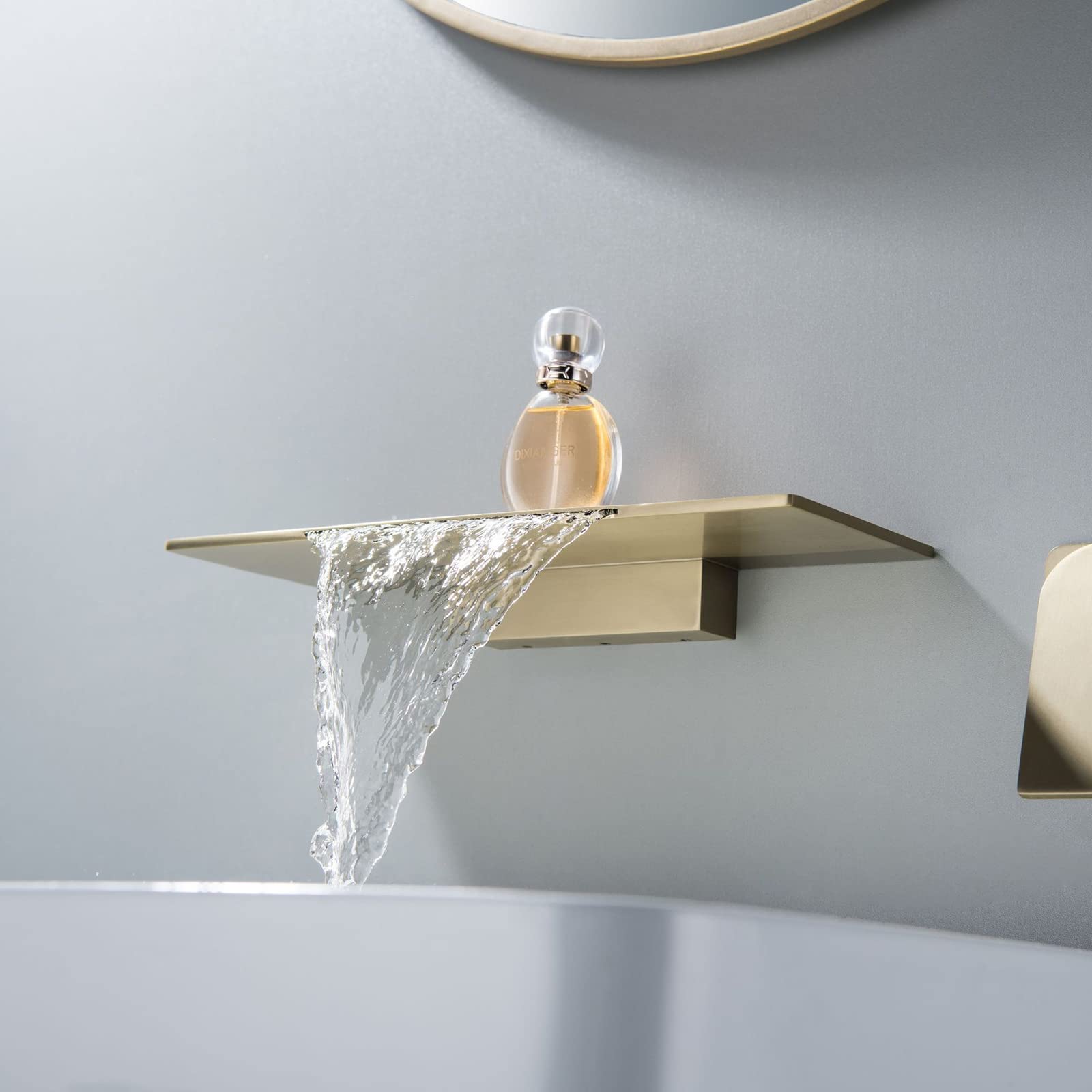 Rubinetto A Muro Lavabo Rubinetto A Cascata Calda E Fredda Sottile Rubinetto Lavabo Bagno In Acciaio Inossidabile G1/2,Oro Spazzolato