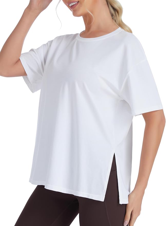 THE GYM PEOPLE Women's Loose Fit Short Sleeve Workout T-Shirts with Side Slit Crewneck Summer Casual Cotton Top Tees
