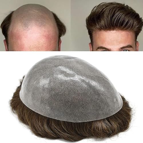 Toupee para hombres reemplazo de cabello 100% europeo postizo humano tupé completo transparente poli piel fina 0.004-0.005 in prótesis masculina