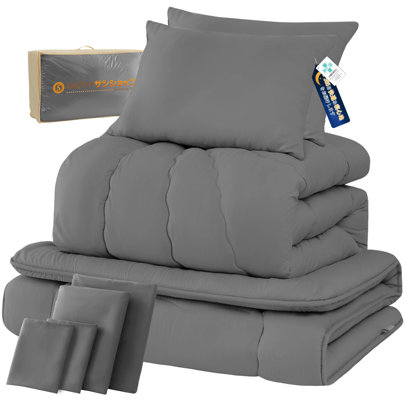 Futon Set, Double 9-piece Set, Bedding Set, Washable, Comforter Set for Guests, SEK Certified, Antibacterial, Odor Resistant, Dust Mite Resistant [High Density Solid Cotton Filled Triple Layer Futon,-image-47