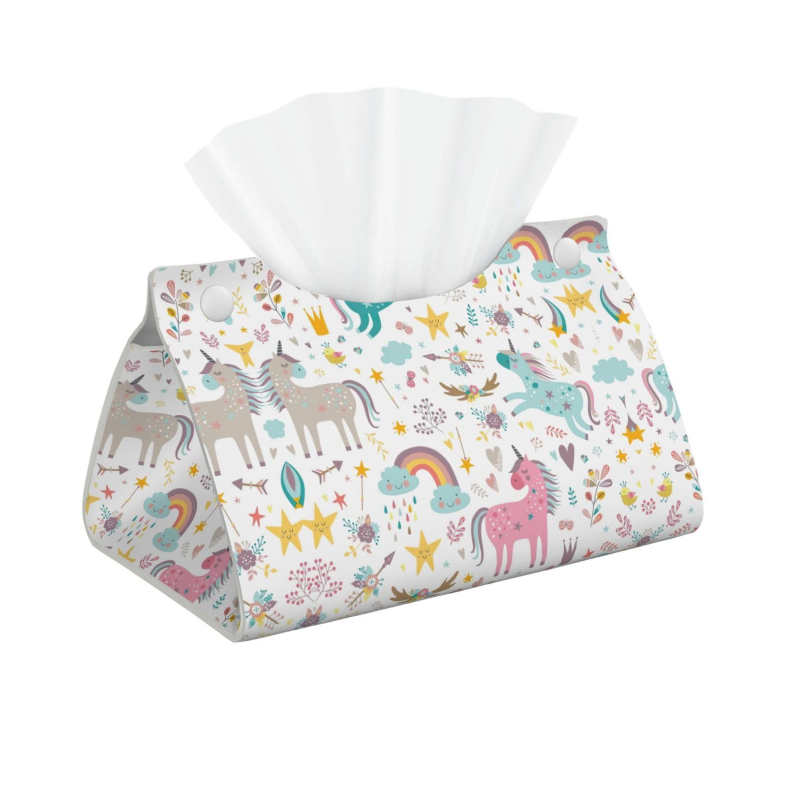 Unicorns Pink Long Tissue Box Cover â€ Living Room, Office, Car â€ Crafted from Leather- â€ Foldable Home Decoration