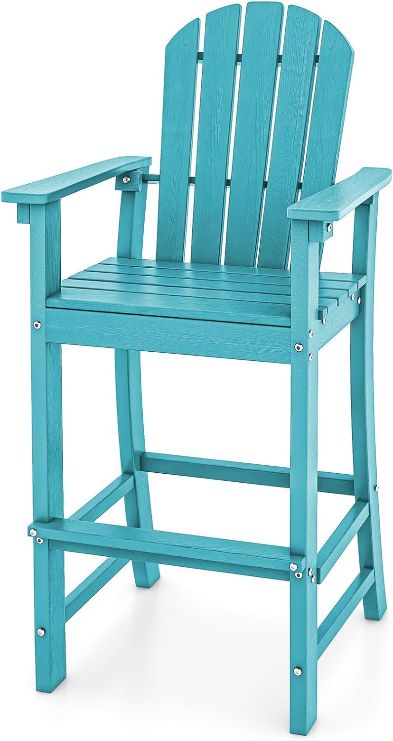 ORALNER Tall Adirondack Chairs, Outdoor High Back Balcony Chair, Weather Resistant HDPE Resin Plastic Bar Height Stools, 360 LBS Lifeguard Chair for Pool Patio Deck Backyard (1, Turquoise)
