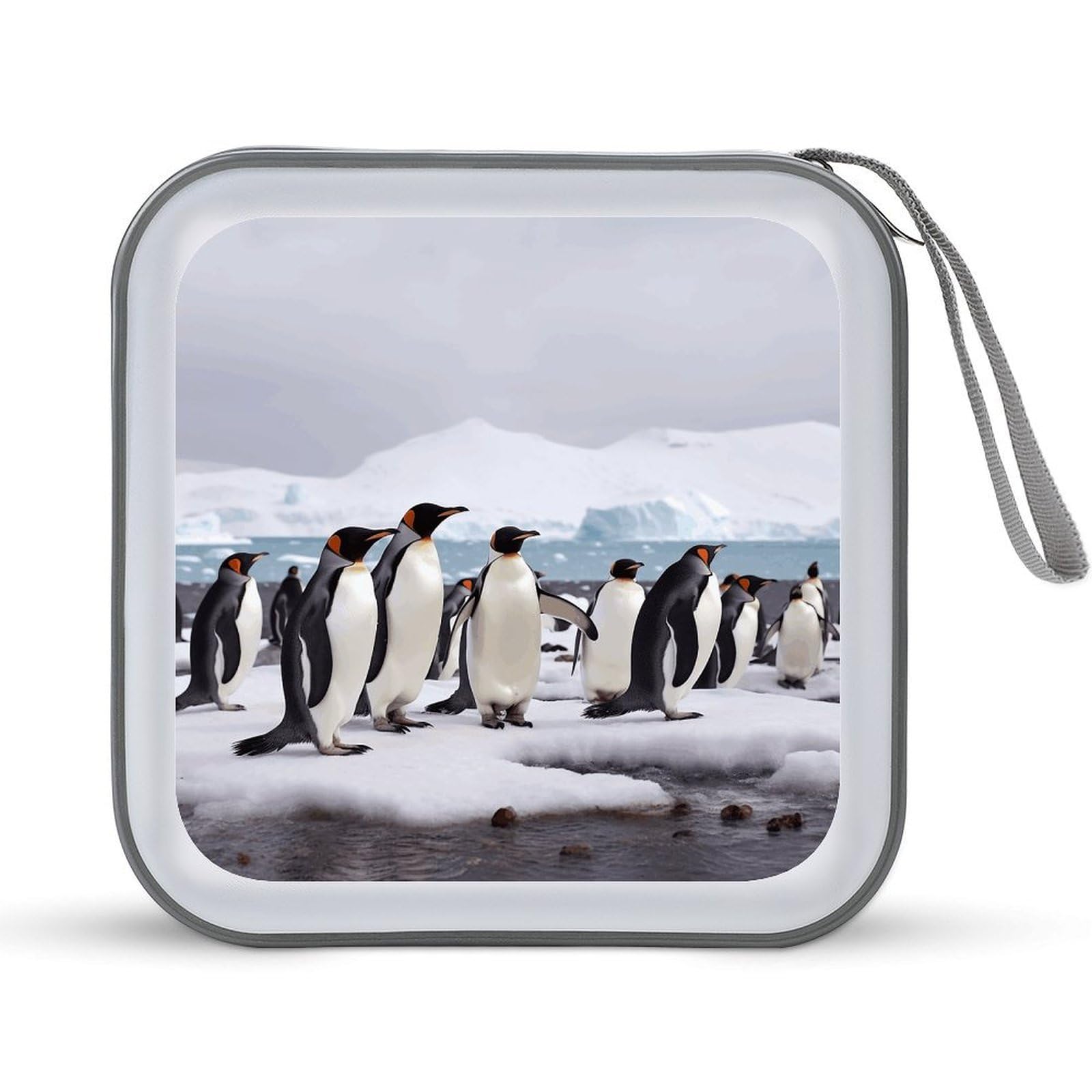 VstaDank Antarctica Penguins CD Case with Hand Strap Lightweight DVD Wallet Holder 40 Capacity CD/DVD Case Wallet Protective CD Wallet CD/DVD Portable Storage Binder for Car Home Office