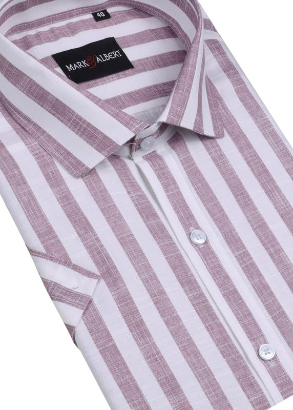 Image of MARK & ALBERT Men's Half Sleeve Cotton Linen Striped Shirt