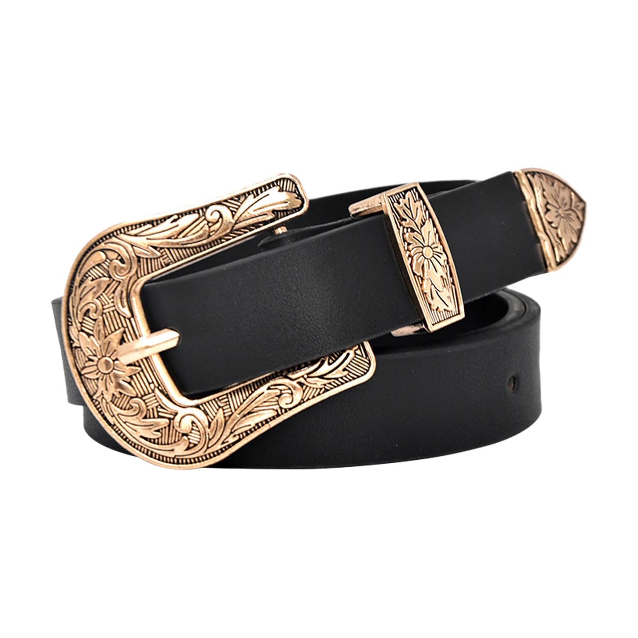 Ceinture Western Vintage Junk Gypsy - Cuir Usiné, Boucle Couronne - Taille 30-34 US - Années 90