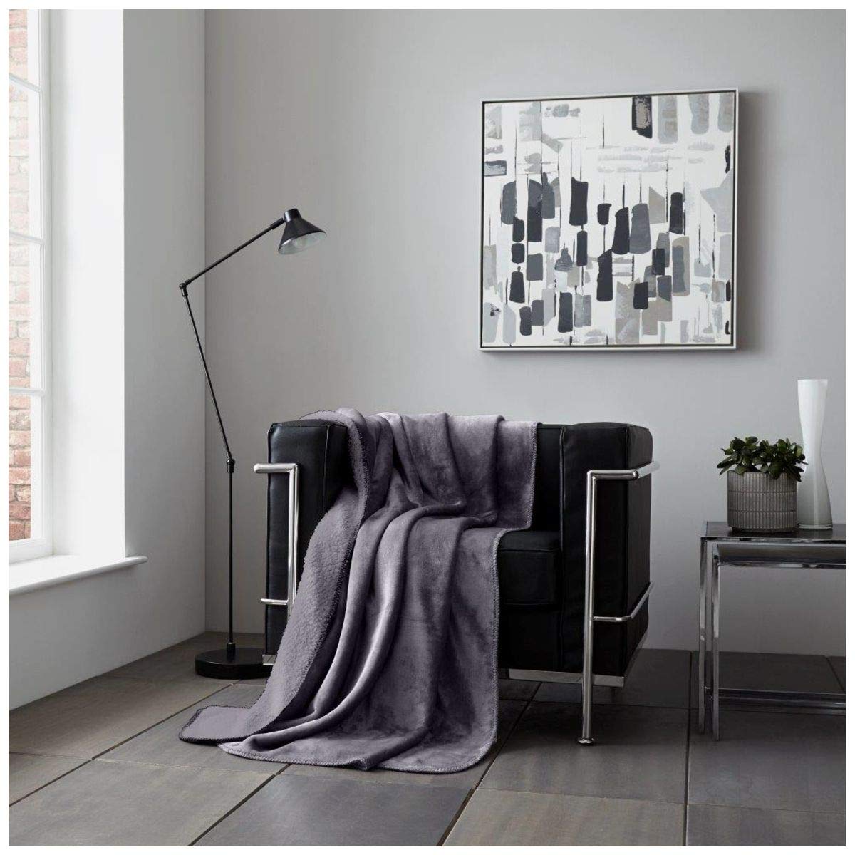 Gc Gaveno Cavailia Charcoal Flannel Sherpa Fleece Blankets Soft Teddy Fluffy Snuggle Warm & Cosy Sofa Bed Settee Plush Faux Throw, Polyester, 200X240