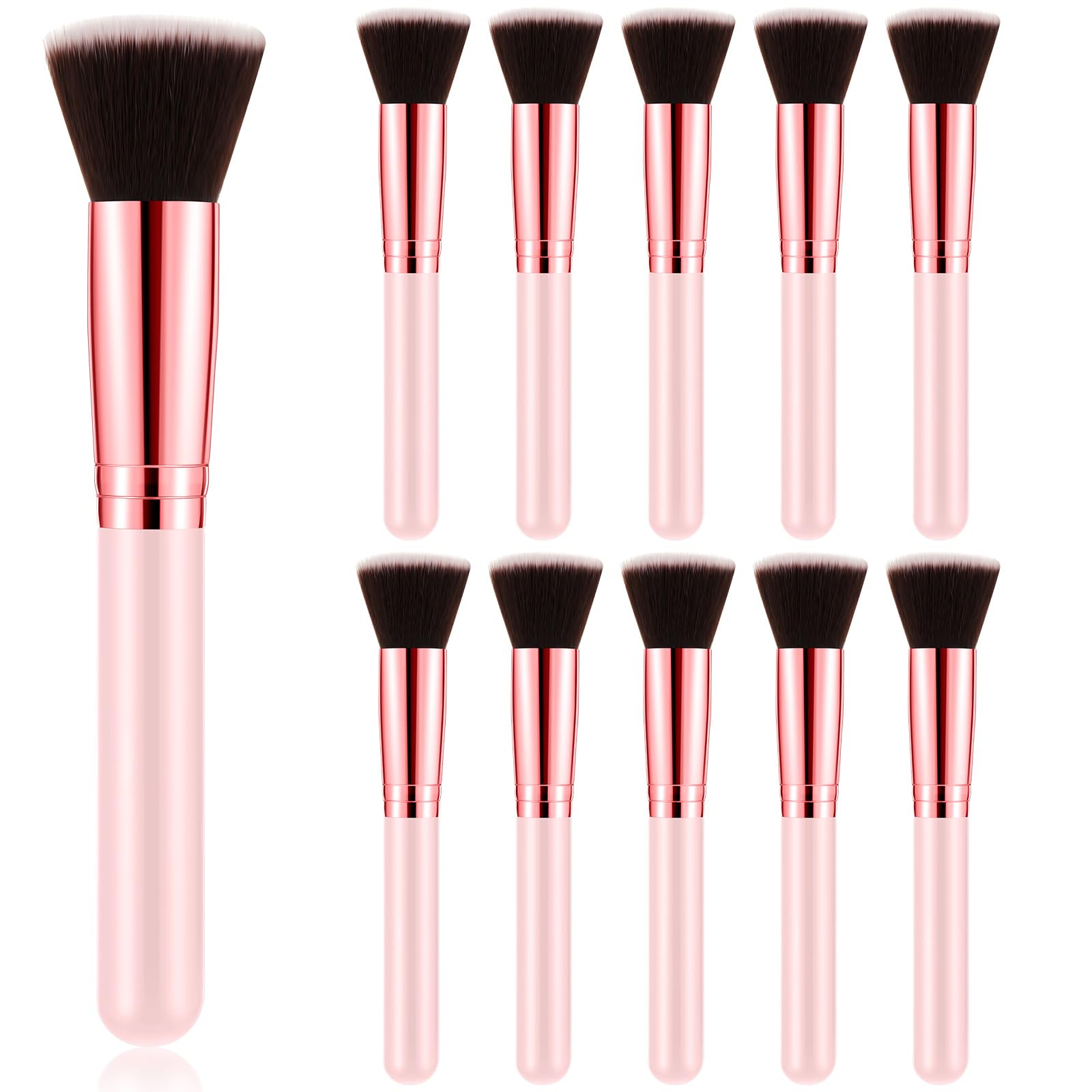 Tanlade 10 Pcs Makeup Brushes Bulk Flat Top Foundation Brush Liquid Cream Powder Foundation Contour Blush Concealer Eye Shadow Blending Liner Make up Kit for Wedding Artist(Pink)