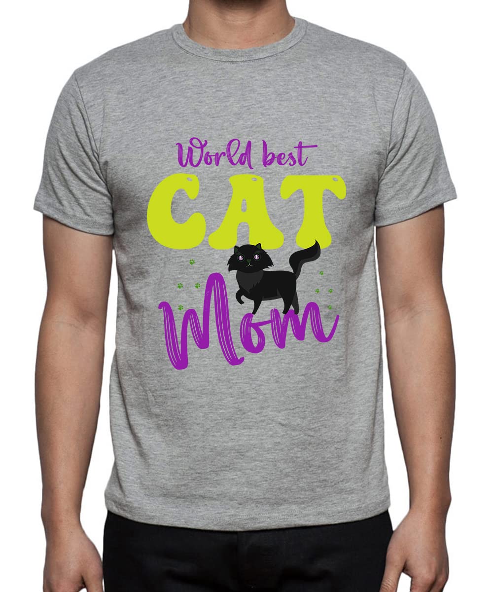 Caseria Men's Round Neck Cotton Half Sleeved T-Shirt with Printed Graphics - World Cat Mom