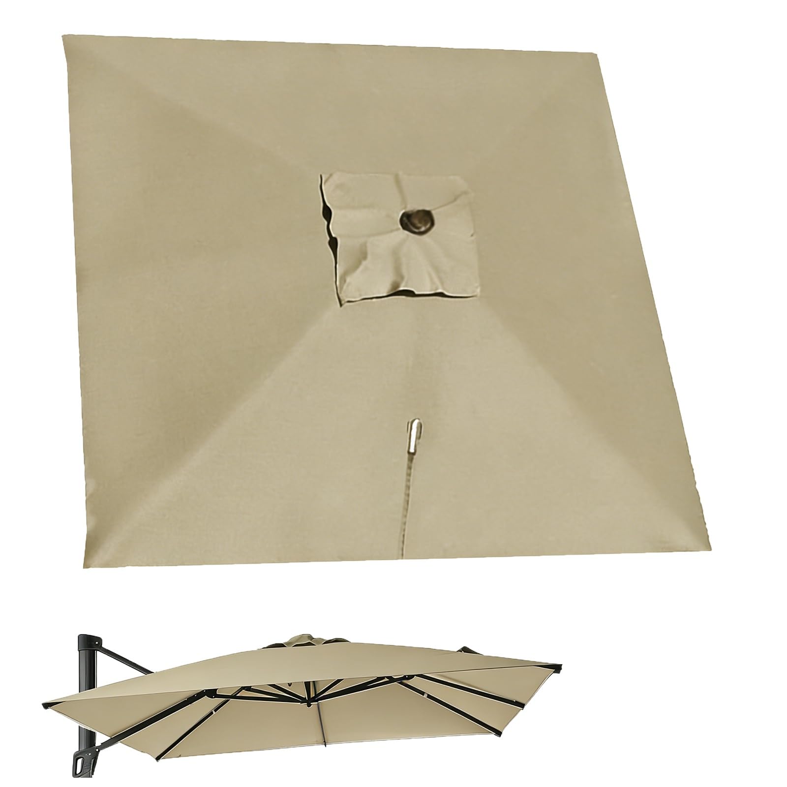 Toile de Parasol Déporté Carrée de Remplacement, 8 Baleines, avec Bouton Poussoir, Protection UV – pour Jardin, Terrasse, Marché