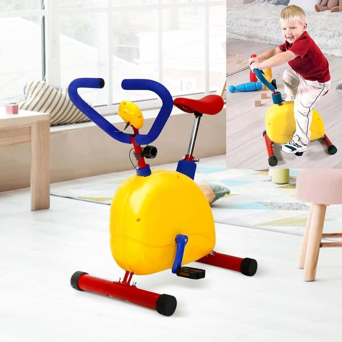 Kid Stationary Bike,Fun and Fitness Exercise Equipment for Kids Children Indoor Outdoor Sports Bike, Adjustable Resistance and Seat Height,for Boys Girls Ages 3-8 Year Old