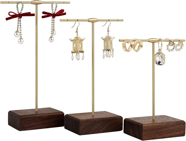 Handmade Wood Brass Bar Jewelry Organizer Retail Earring Display Necklace Stand Bracelet Tray Ring Holder Photography Props for Closet Solo Show