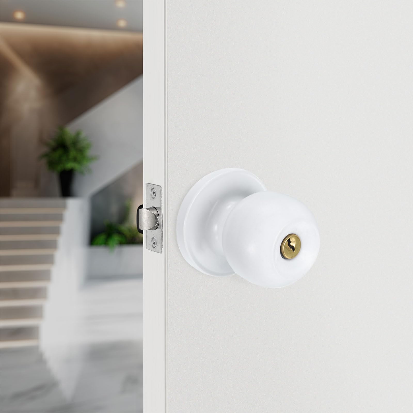 Modern White Door Knob - Privacy Lock -6