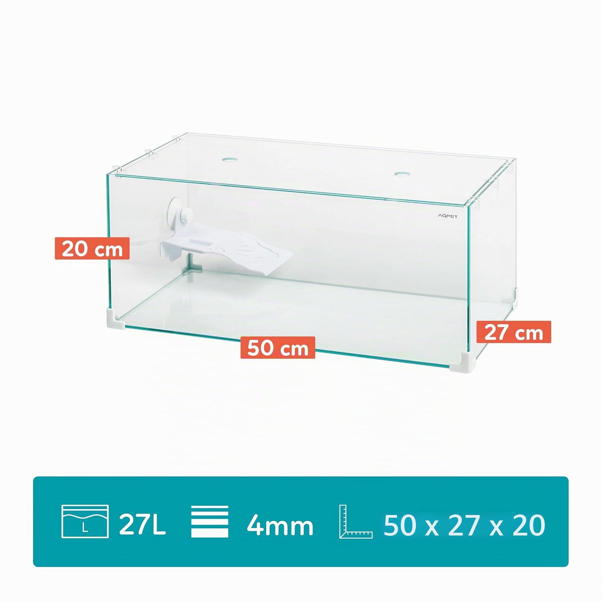 AQPET Tortuguera de Cristal con Tapa e Isla para Tortugas de Agua Tortuga, 50, 50 x 27 x 20 cm, 27 litros