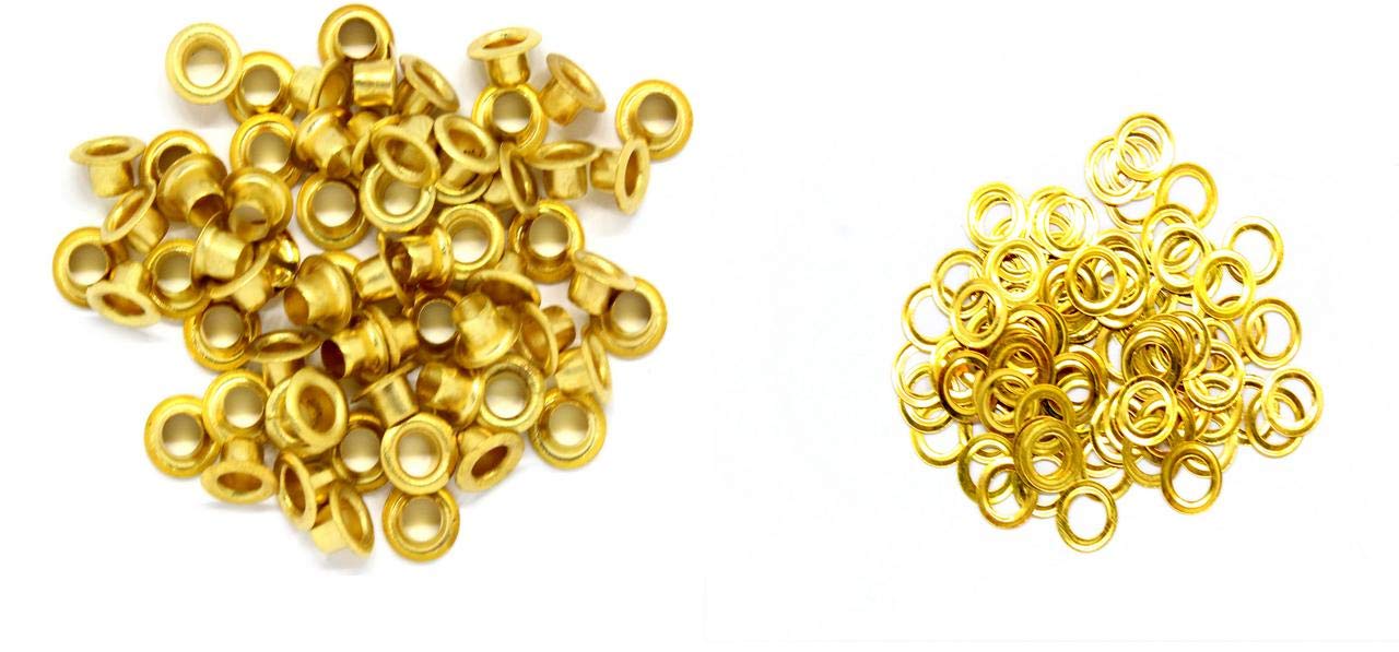 Nimida Multipurpose Eyelet Grommet with Brass Washer, Outer Diameter - 7 mm, Inner 3 mm, Outer Height - 5 mm and Inner - 4 mm | 100 Pieces (Golden)-image-1