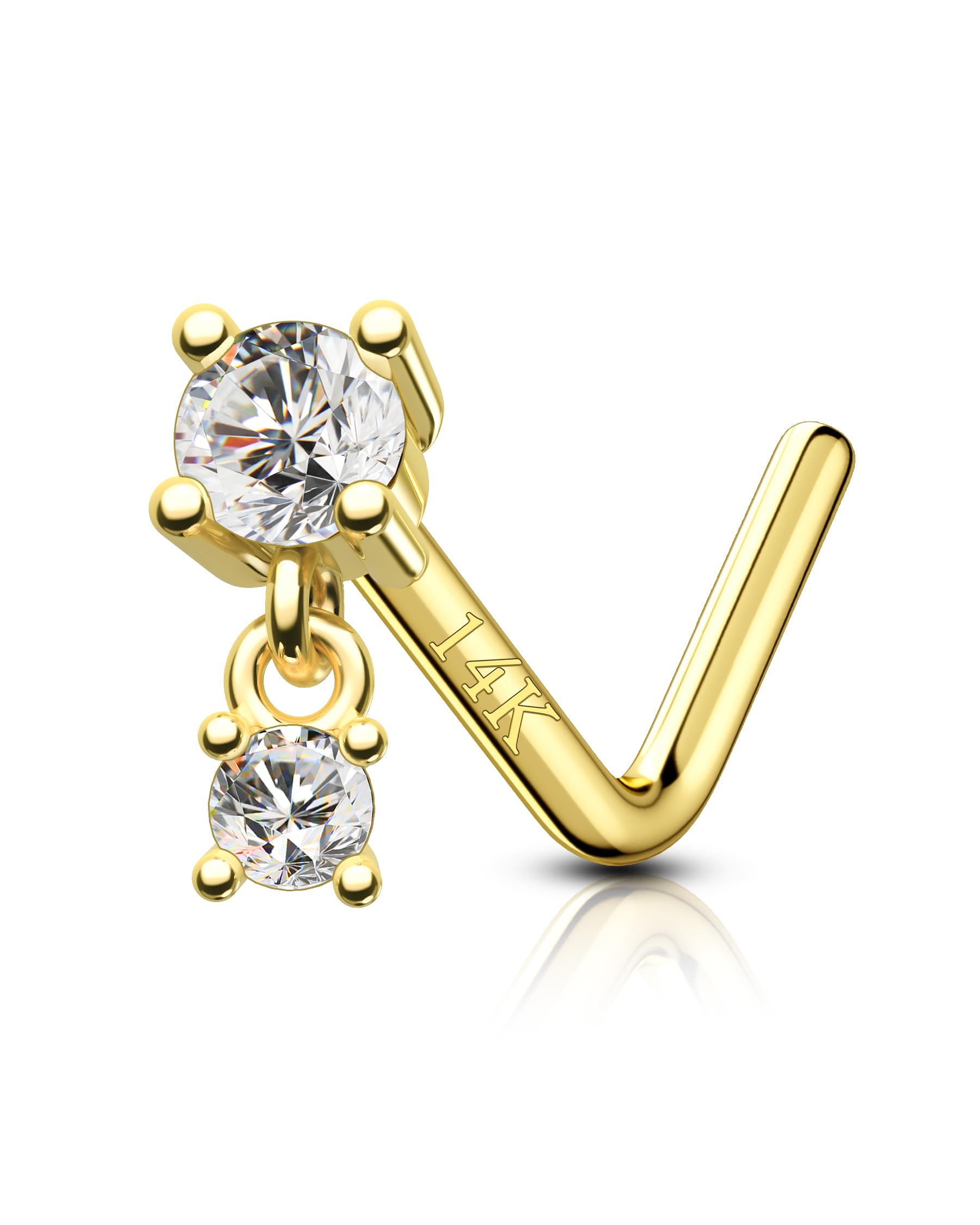 COCHARM 14K Gold Dangle Nose Stud