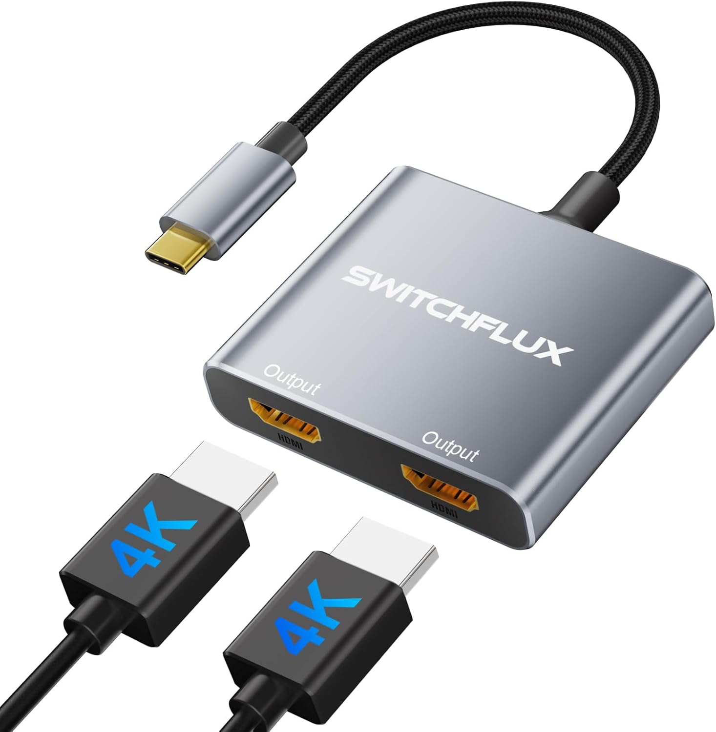 USB C to Dual HDMI Adapter, 4K@60Hz Dual Monitor Adapter for Extended & Mirror Display, HDMI Splitter Compatible with MacBook Pro/Air, Dell, HP, and Lenovo laptops