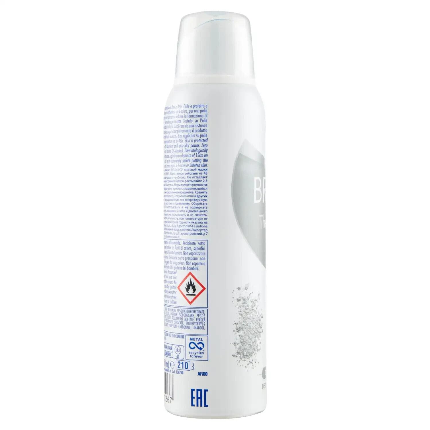 BREEZE Deodorante spray White Minerals, senza macchie sulla pelle, 0% di sali di alluminio 150 ml + 1 confezione di talco Felce Azzurra gratis, 100 g
