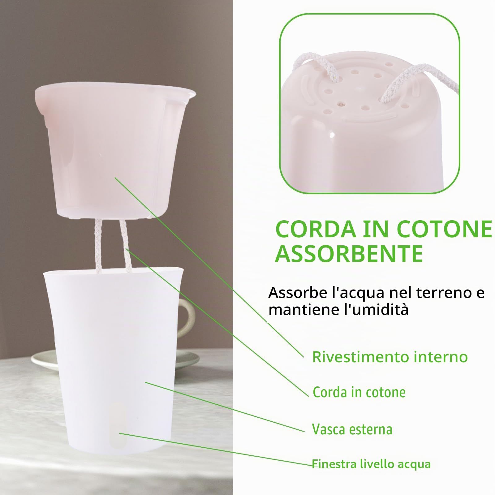 APACALI 12 Fioriere Autoirriganti, 12,5, con Indicatore del Livello dell'Acqua, Vaso per Erbe Aromatiche da Cucina con Sistema di Irrigazione, Vaso per Interni e Balconi