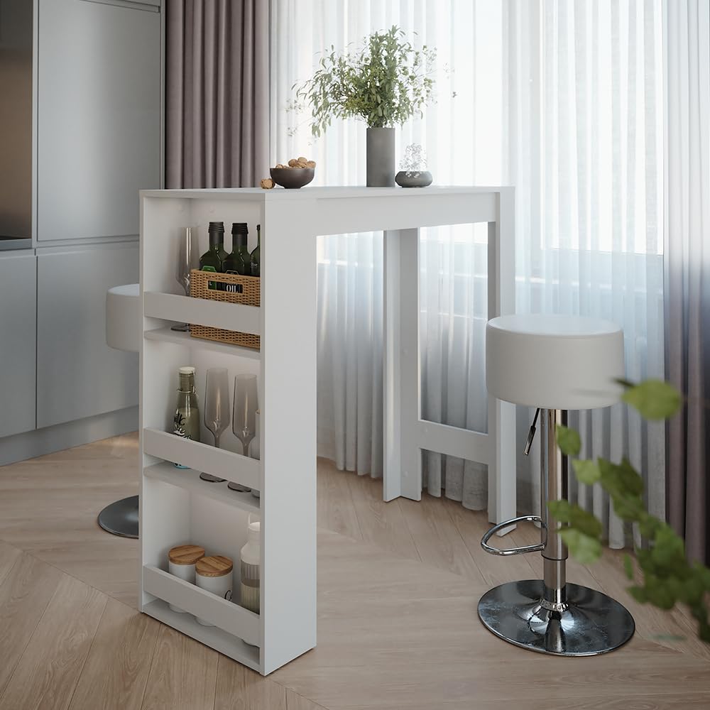 Vicco Tavolo da bar Repose, Bianco, 45 x 110 cm | con vani portaoggetti per la conservazione di utensili da cucina