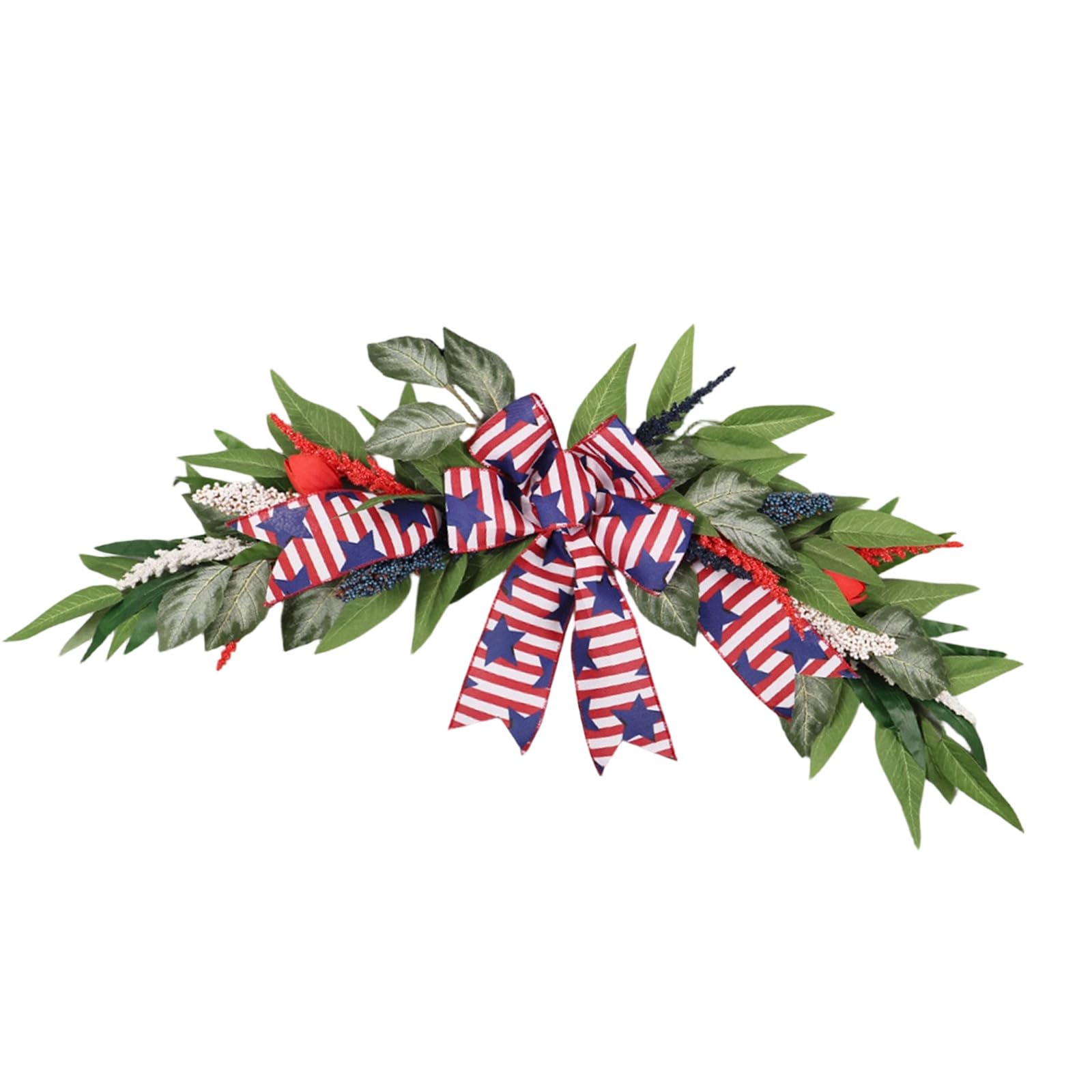 Whoasyst Patriotic Day Wreath Arched Swag Ornament Festival Flower Arrangement for Door Wall Mantel Independence Day Decoration Independence Wreath