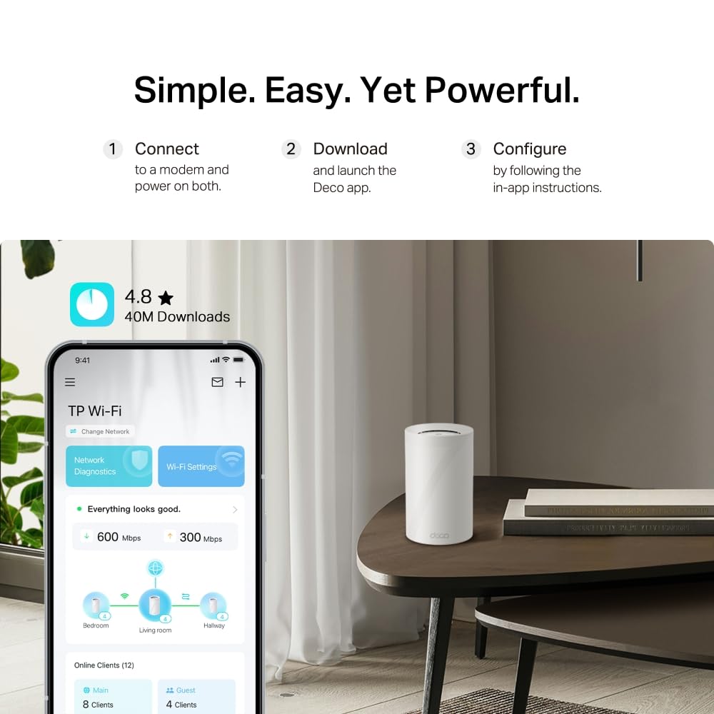 TP-Link Deco BE68(1-Pack) Wi-Fi 7 Mesh WLAN BE14000 Tri-Band, 8 Streams, MLO, 1×10G Ports + 1×2,5G Port + 1×Gigabit Port, USB 3.0