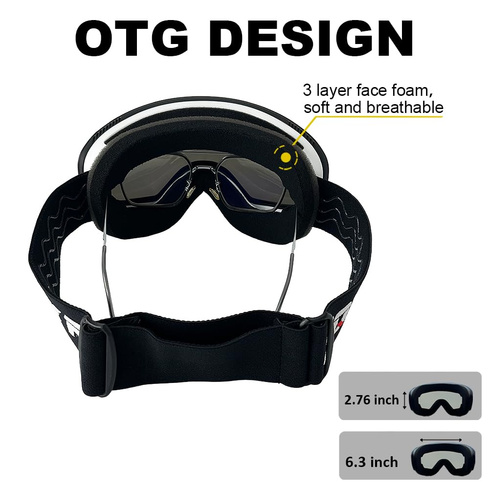 OTG Lunettes de ski – Lunettes de ski / snowboard sans monture avec anti-buée, système de changement magnétique et protection UV