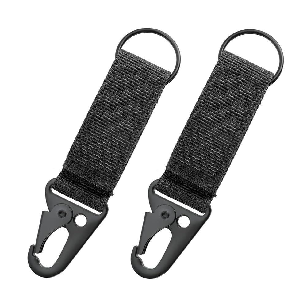 Eyakeg Unisex Black 2Pcs Tactical Gear Clip, Nylon Key Ring Holder Or Tactical Belt Keeper Military Utility Hanger Carabiner,