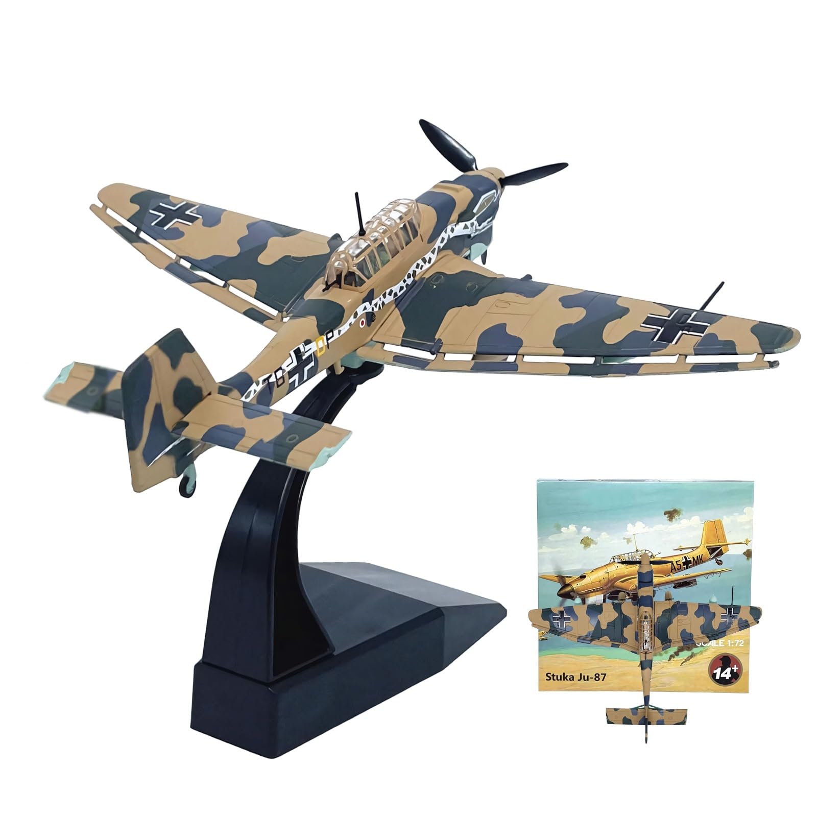Modello aereo combattimento lega metallo pressofuso JU87 scala 1:72, pronto for essere esposto con ruote dell'elica rotanti, regalo da collezione con supporto for appassionati