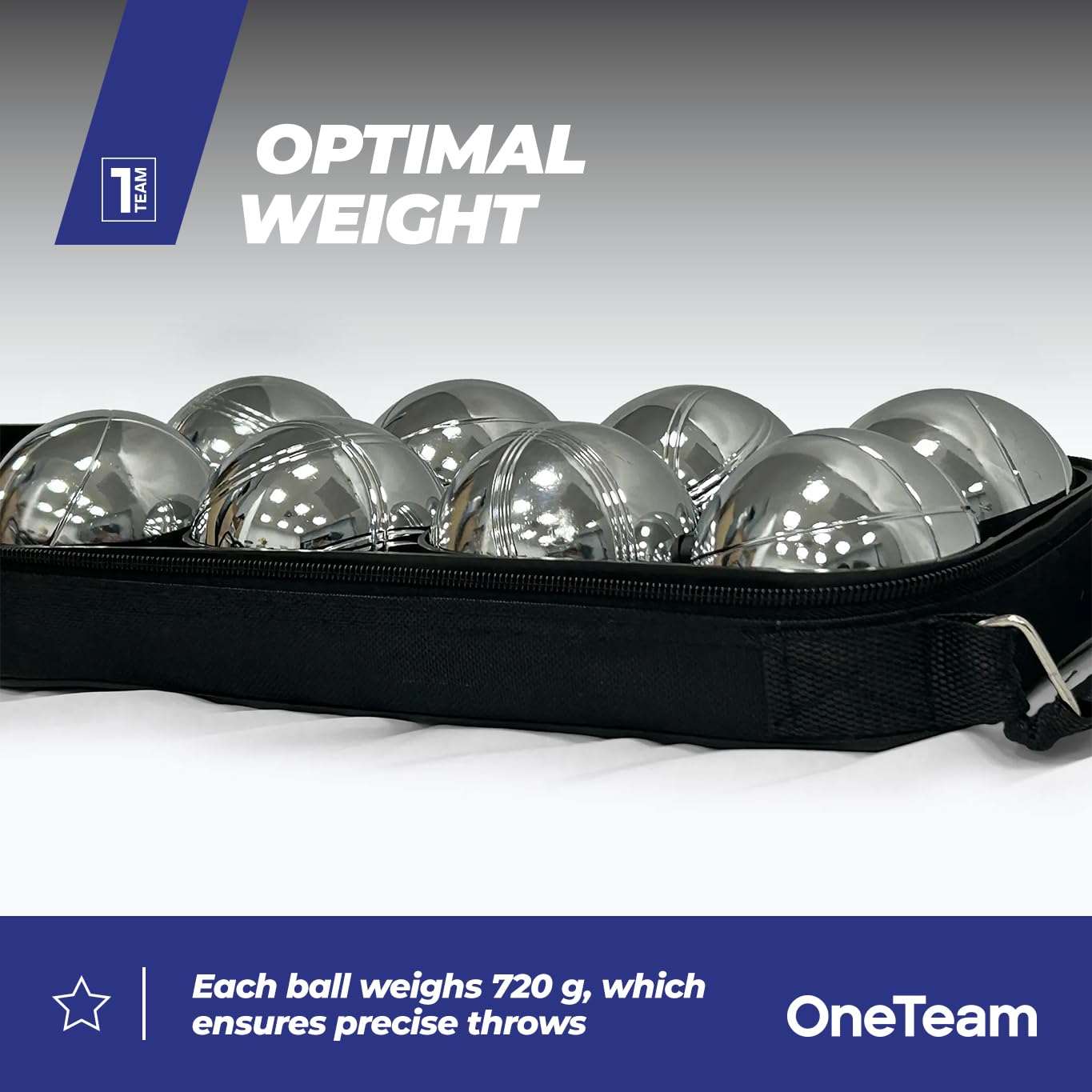 OneTeam Boule Set 8 Kugeln – Petanque Spiel für Erwachsene & Kinder – Verchromter Stahl – Silber – Robustes Outdoor Gartenspiel & Freizeitspaß
