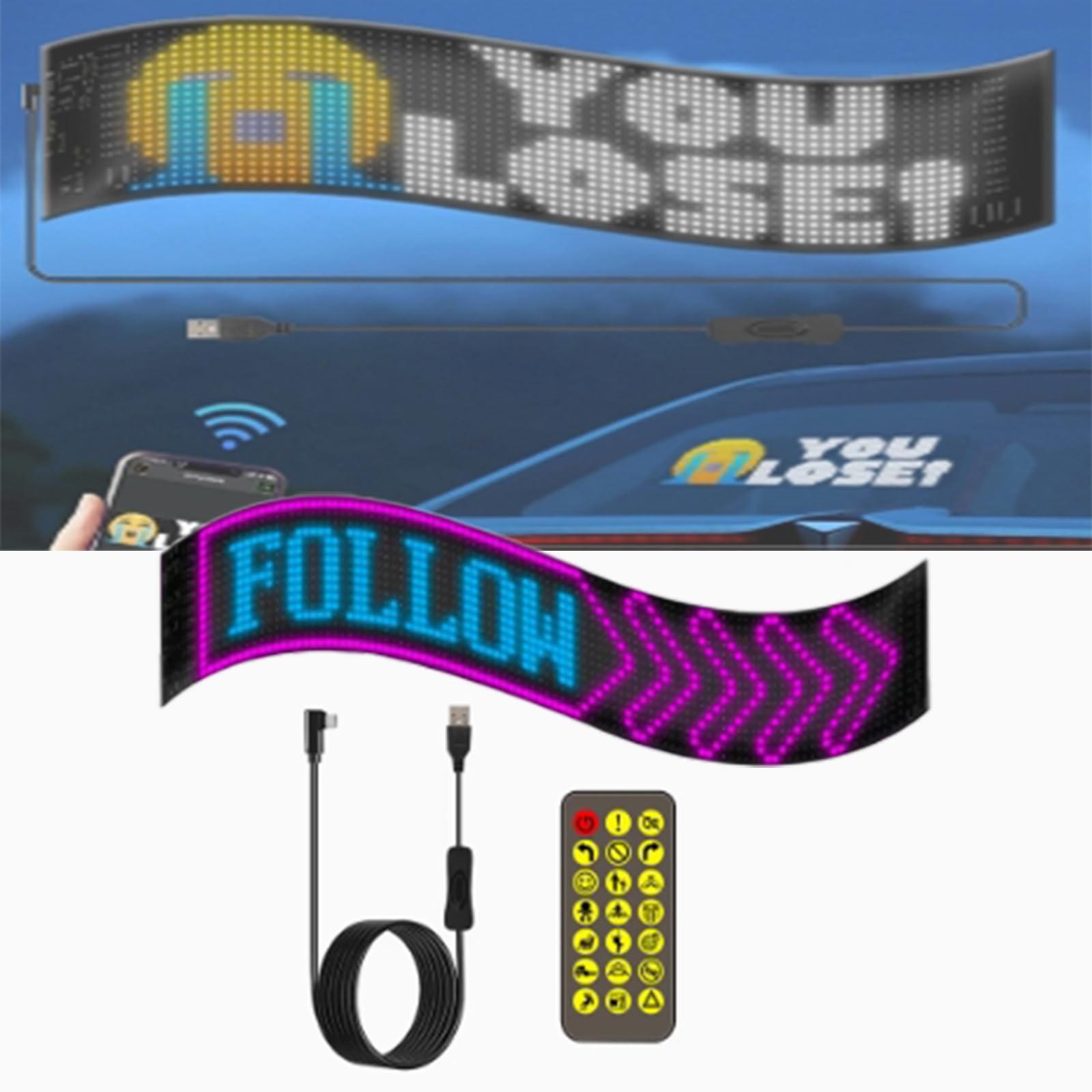 Schermo Morbido con Lampada per Occhi Colorata, Schermo Digitale a LED, Testo di Animazione con Motivo programmabile Pannello a Scorrimento Fai-da-Te, pubblicità, Schermo di visualizzazione (9×37CM)