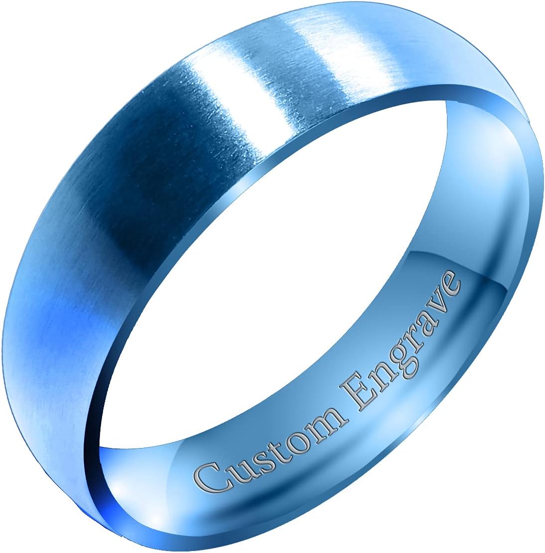 Everstone Custom Personalize Engrave Matte & Brushed Dome Ring Male Female Men Women His Her Groom Bride Promise Ring Wedding Bands Titanium Ring Color: Blue Sz