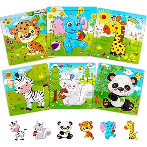 Aitey Set of 6 Toddler Puzzles Ages 2-4, Wooden Jigsaw Puzzles for Kids Ages 3-5, Puzzles for Toddlers 2 3 4 Year Old, Kids Puzzle Toys with Animal Patterns Educational Toys for Boys and Girls Cover