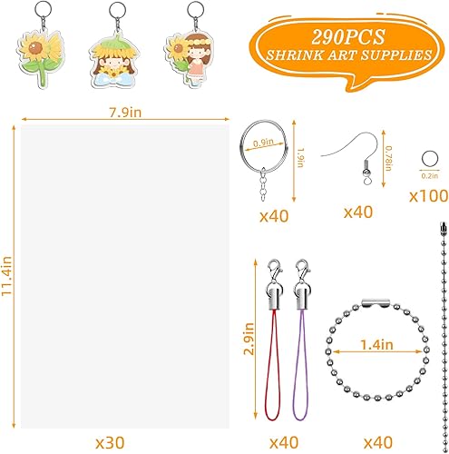 Miniatura 2 de Natonhi El kit de hojas de plástico termorretráctil de 290 piezas incluye 30 piezas de papel de arte retráctil A4 y 120 llaveros accesorios, 20