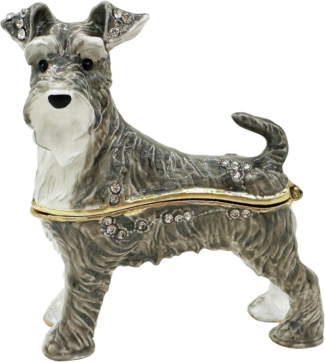 Hand-Painted Schnauzer Trinket Box Golden Hinged Jewelry Storage with Crystal Accents, Dog Lover Gift, Pet-Themed Home Decor, Personalized Keepsake Box for Women