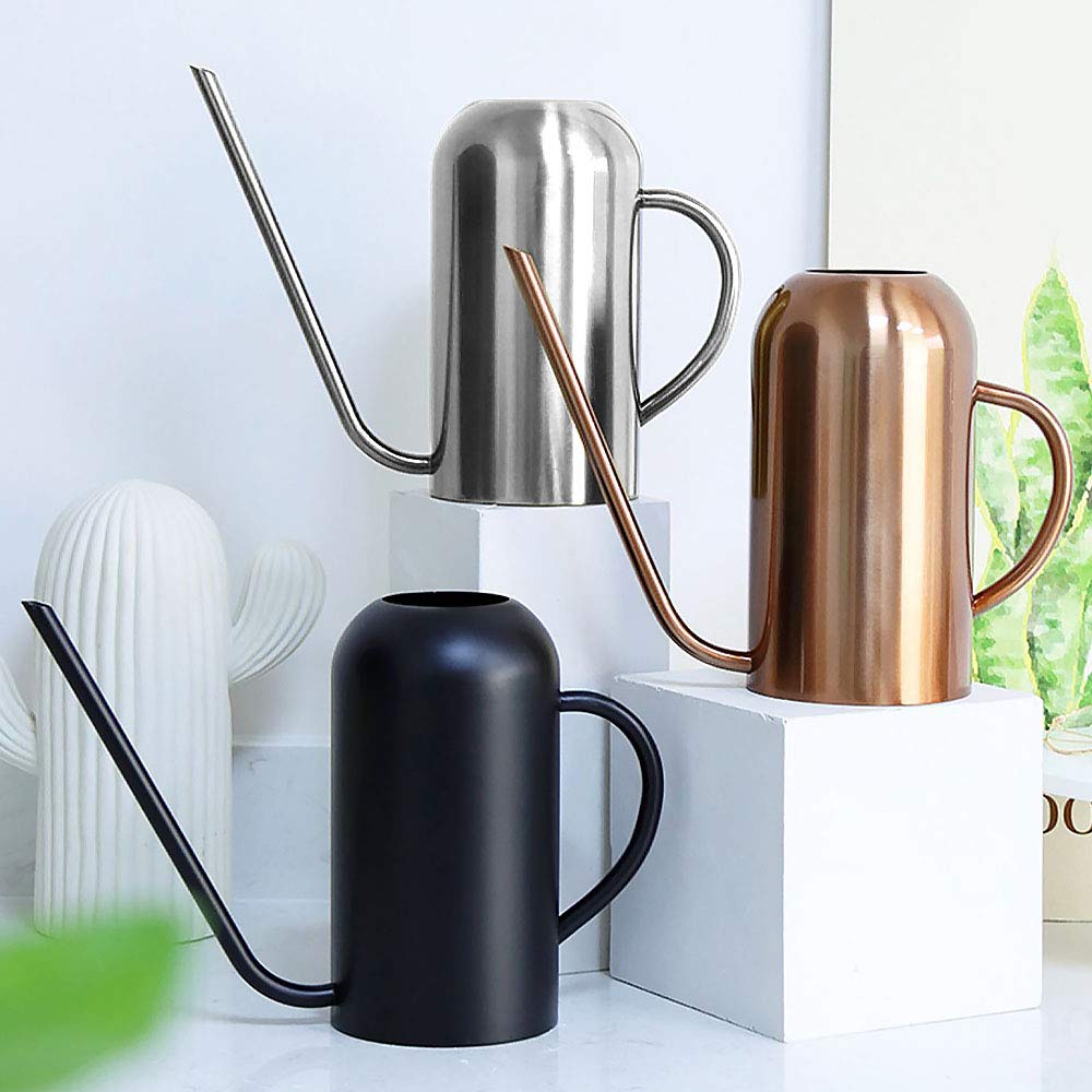 Konewka do roślin domowych, 1500 ml, metalowa konewka ze stali nierdzewnej, doniczka z długą wylewką, do roślin domowych, bonsai, do ogrodu, na zewnątrz, kwiat dekoracyjny (czarny)