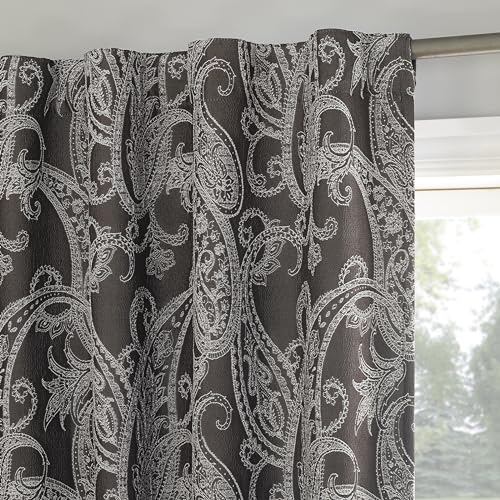 Sun Zero Pedra Paisley Embroidery 100% Total Blackout Back Tab Curtain Panel, Chocolate, 40" x 63" (1 Panel) by Sun Zero - Used condition - US$19.35