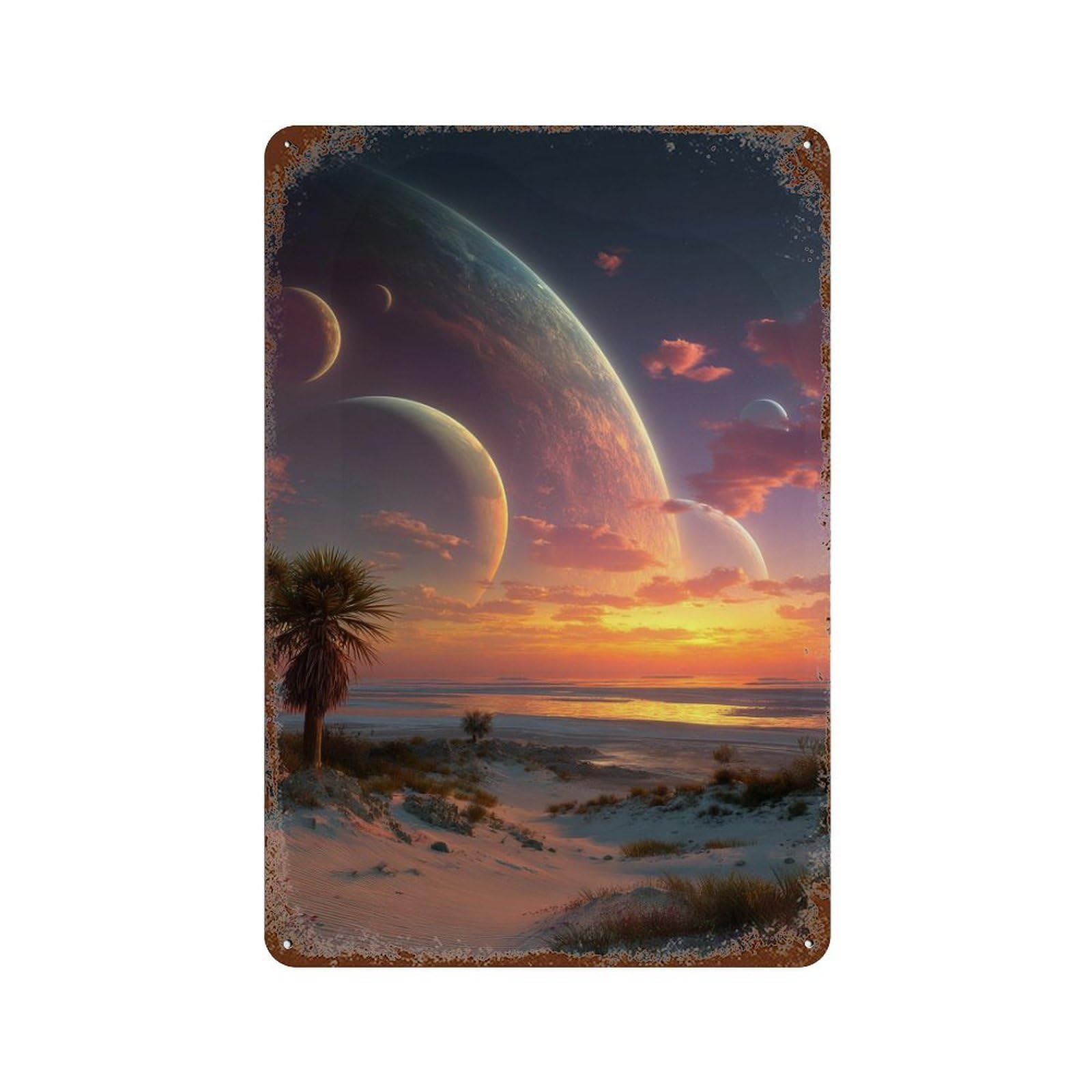 Alien Sunset with Planets Retro Metal Sign 11.8"x7.9", Classic Wall Plaque for Basement, Hobby Room And Garage Decor